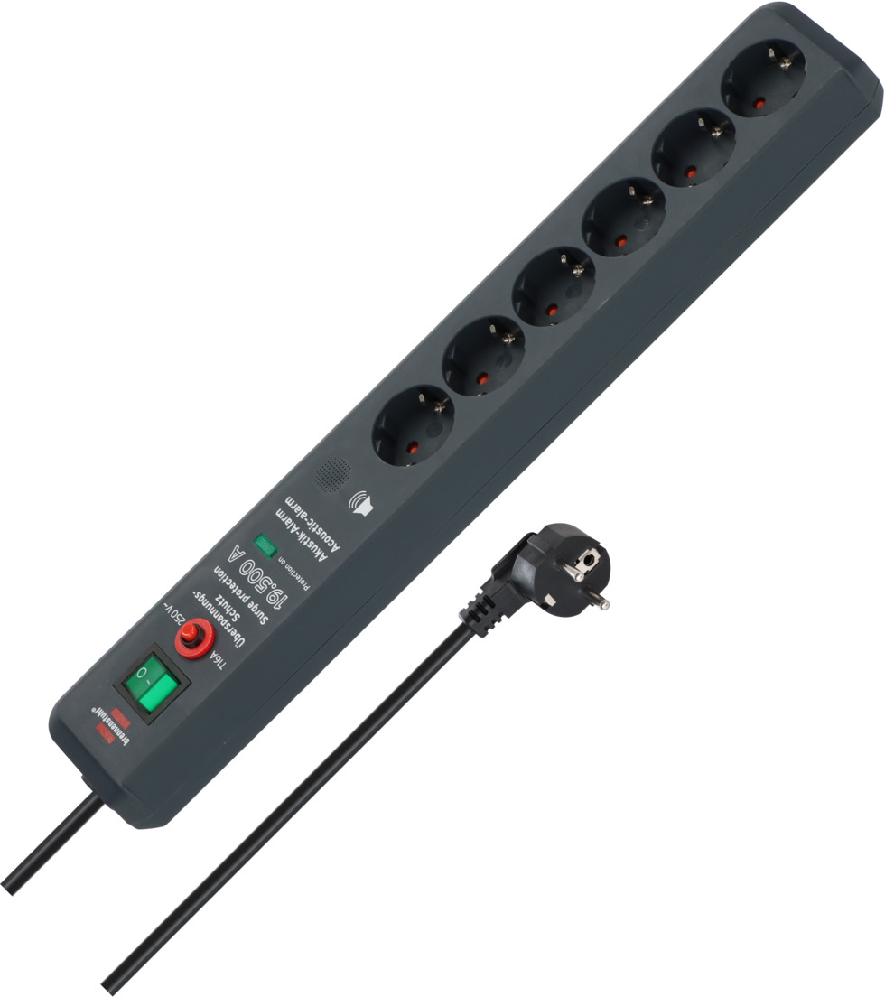 REV SupraGuard stekkerdoos, 9-voudige stekkerdoos met netfilter, overspanningsbeveiliging, lengte 3,8 m, antraciet