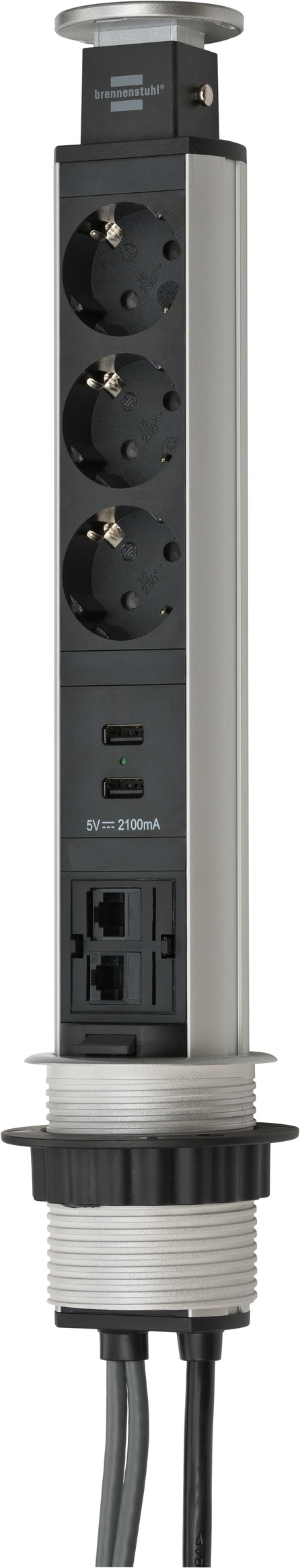 Tafelblad, verzonken stopcontact, met 2 USB, intrekbare inbouwstekkerdoos, 3-voudig, tafelstopcontact met 1,8 m kabel, voor kantoren, slaapkamers, klaslokalen, werkplekken (wit, 3 AC
