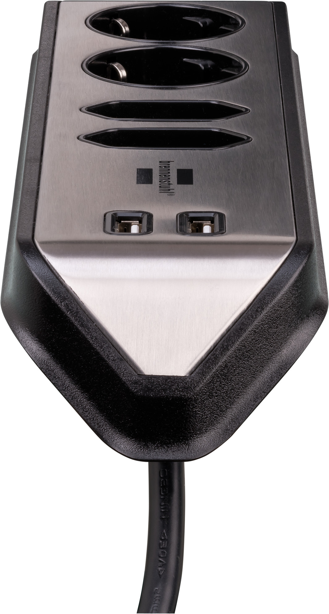 lippen knijpen neef brennenstuhl®estilo hoekaansluitdoosstrook met USB laadfunctie 4-weg 2x b  eschermend contactdoos & 2x Euro zilver/zwart | brennenstuhl®