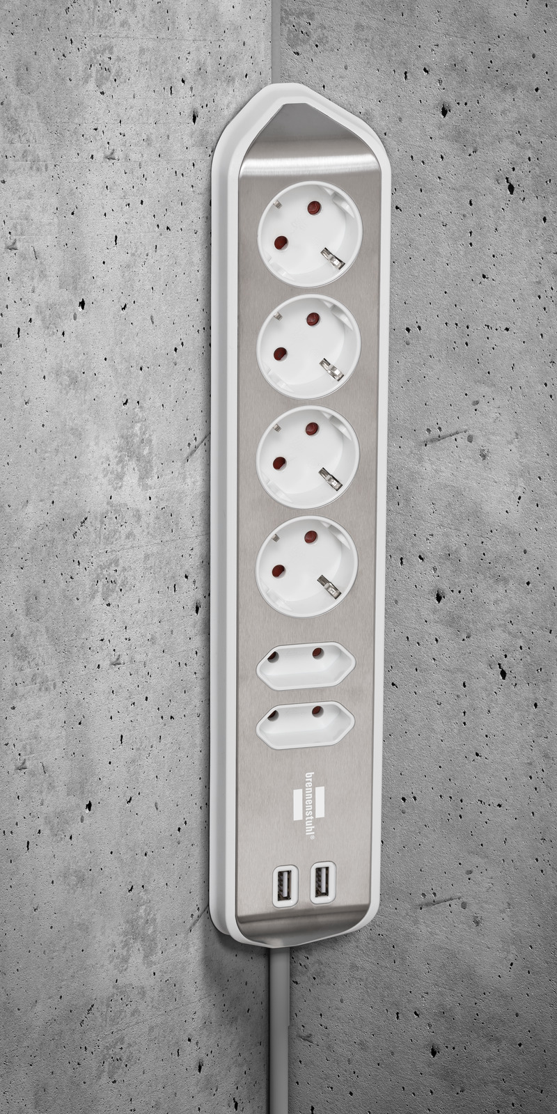 Stekkerdoos Brennenstuhl bureau Estilo 4 voudig inclusief 2 USB 2 meter wit/zilver Nederland BV