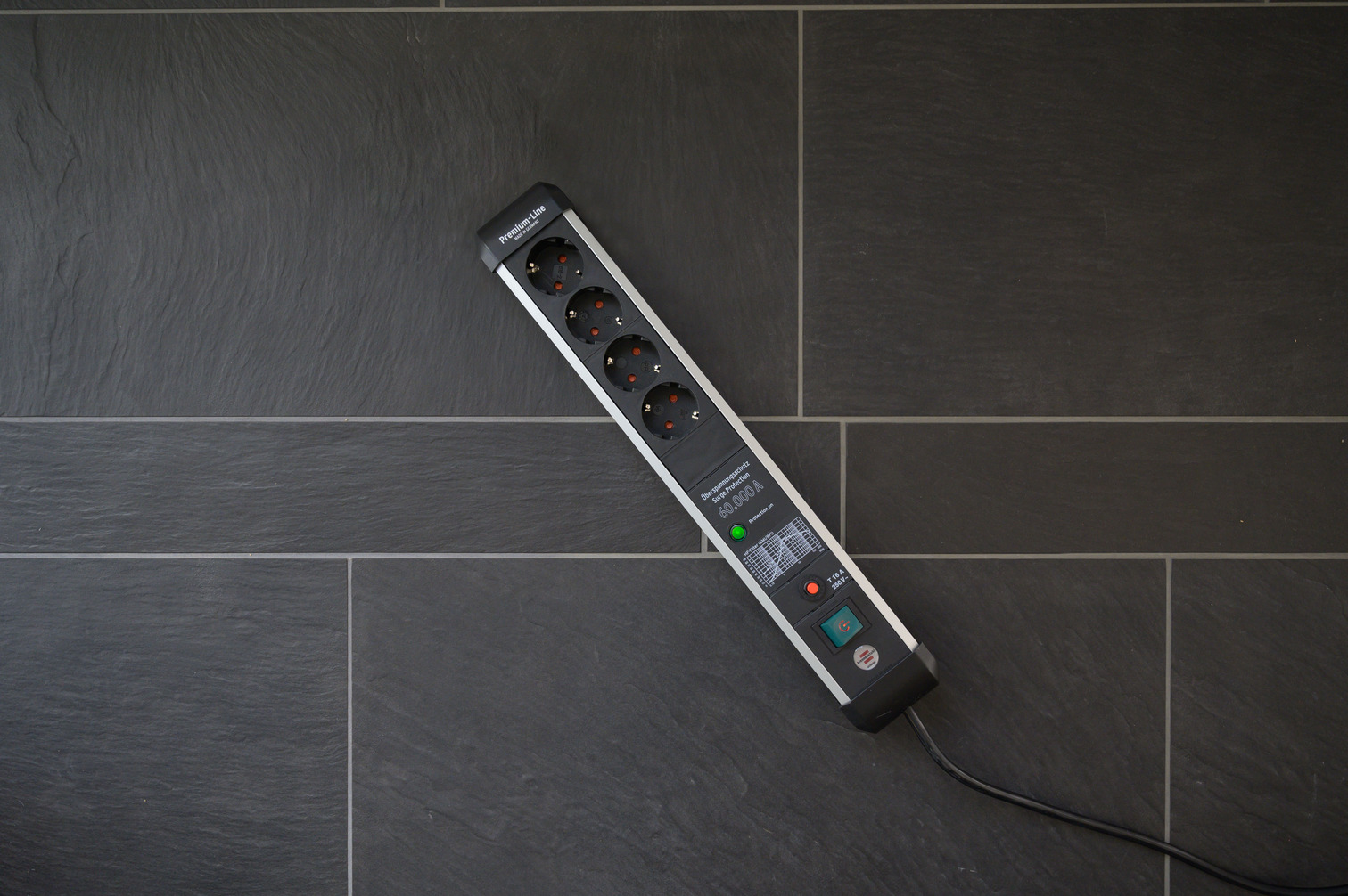 Brennenstuhl Premium Line 4-Way Power Strip with Surge Protection up to 30,000 A (1.8 m Cable and Switch Made in Germany) Black
