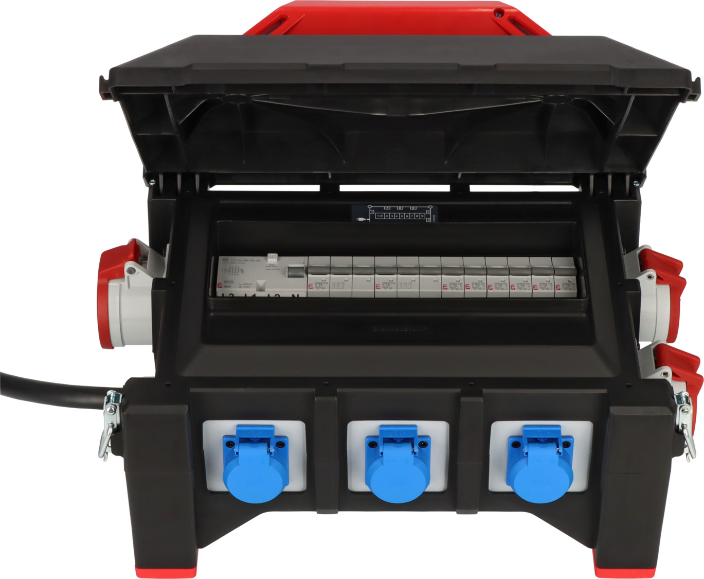 Bouwstroomverdeler stroomverdeler eXT-S/FI met 12 x 230 V 32 A 16 A CEE Mennekes stopcontacten, 3-fasige stroommeter MID stekkerverdeler wandverdeler Doktorvolt