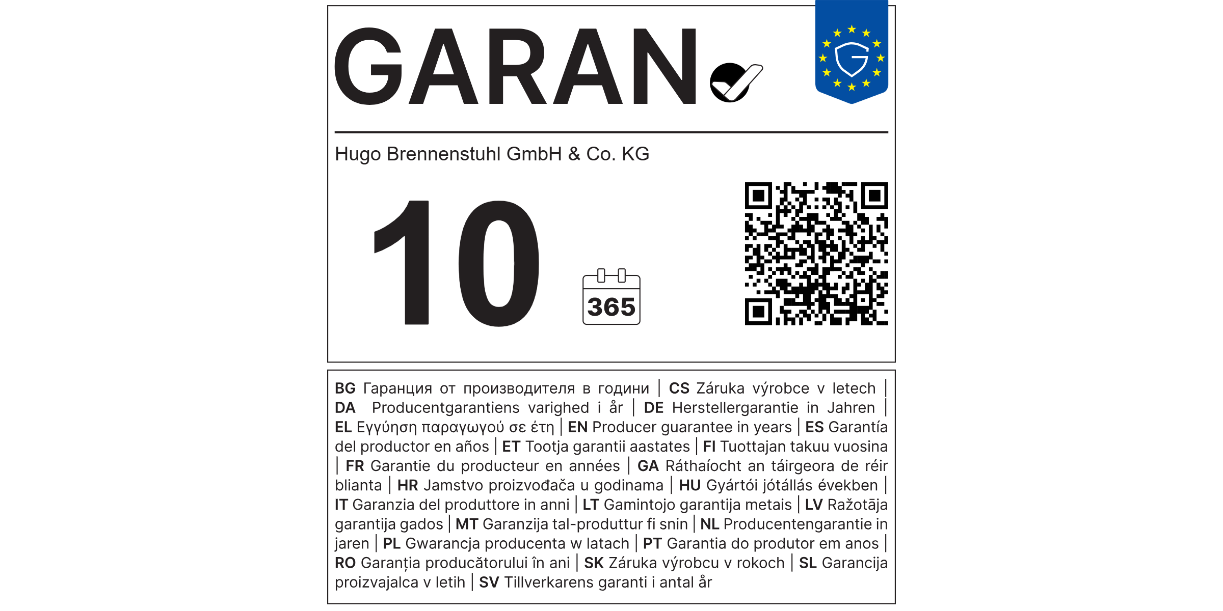 EU-garantielabel voor 10 jaar