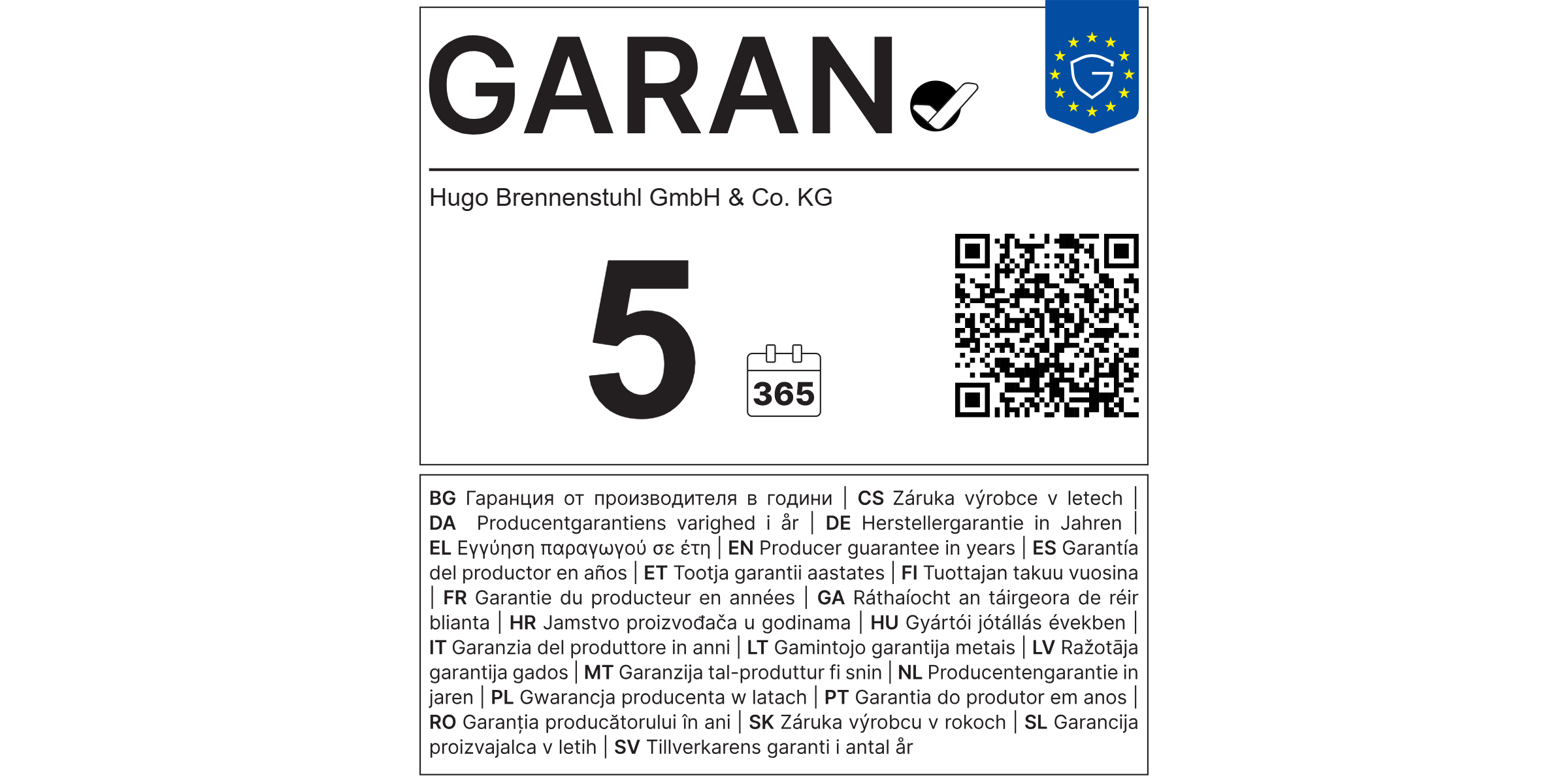 EU-garantielabel voor 5 jaar